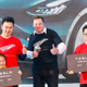 Elon Musk poses for photos with buyers during the Tesla China-made Model 3 Delivery Ceremony in Shanghai.